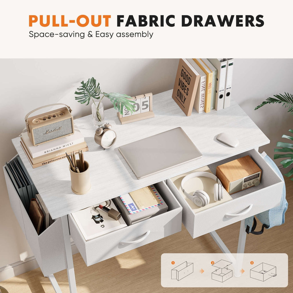 MCQ 48 Inch Desk with 2 Drawers Bedroom Kids Student Vanity Home Office Computer PC Table,White