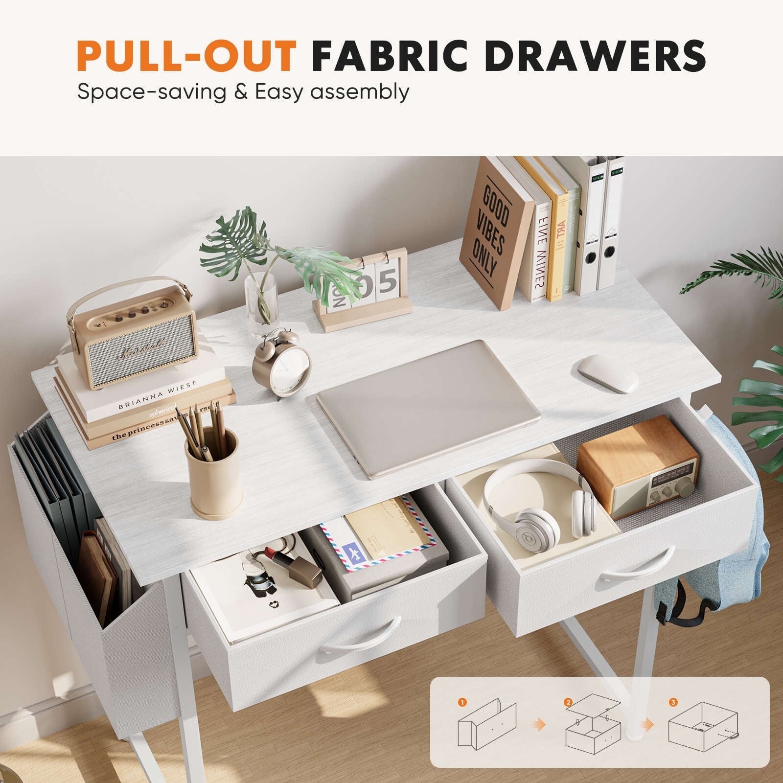 MCQ 48 Inch Desk with 2 Drawers Bedroom Kids Student Vanity Home Office Computer PC Table,White