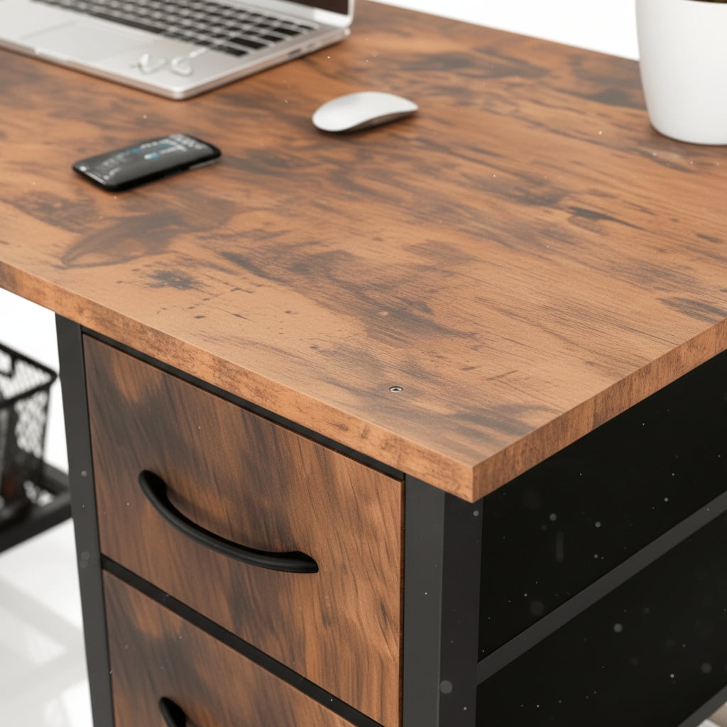CONCETTA 55 Inch Computer Desk with 4 Drawers &amp; Mesh Shelf, Large Desktop,Storage Desk for Home Office, Gaming &amp; Study, Flexible Setup, Rustic Brown