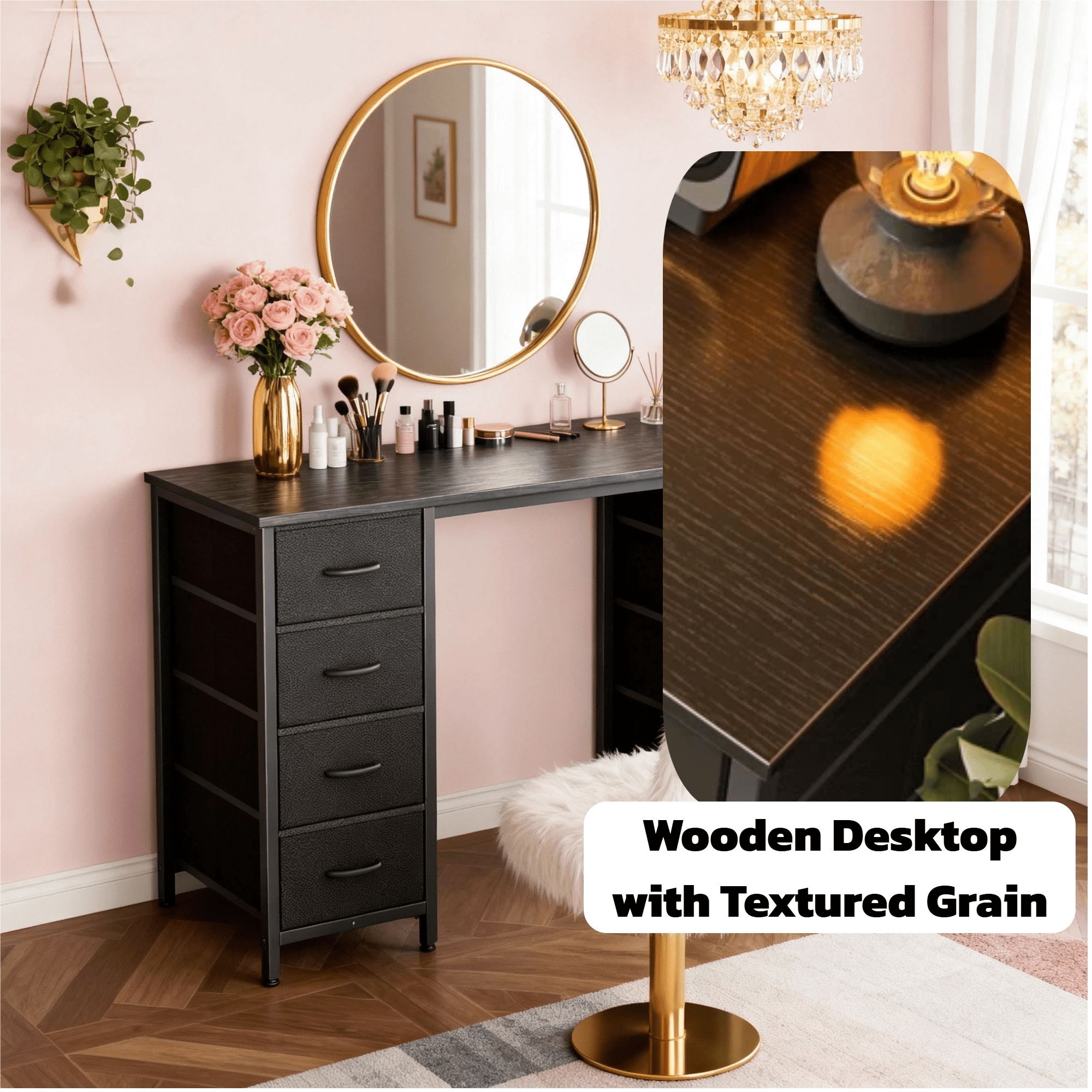 CONCETTA 55 Inch Computer Desk with 4 Drawers &amp; Mesh Shelf, Large Desktop,Storage Desk for Home Office, Gaming &amp; Study, Flexible Setup, Rustic Brown