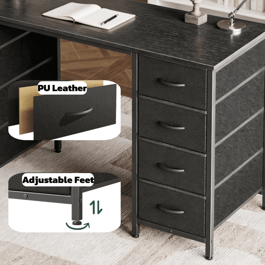 CONCETTA 55 Inch Computer Desk with 4 Drawers &amp; Mesh Shelf, Large Desktop,Storage Desk for Home Office, Gaming &amp; Study, Flexible Setup, Rustic Brown