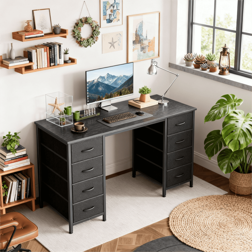 CONCETTA 55 Inch Computer Desk with 4 Drawers &amp; Mesh Shelf, Large Desktop,Storage Desk for Home Office, Gaming &amp; Study, Flexible Setup, Rustic Brown