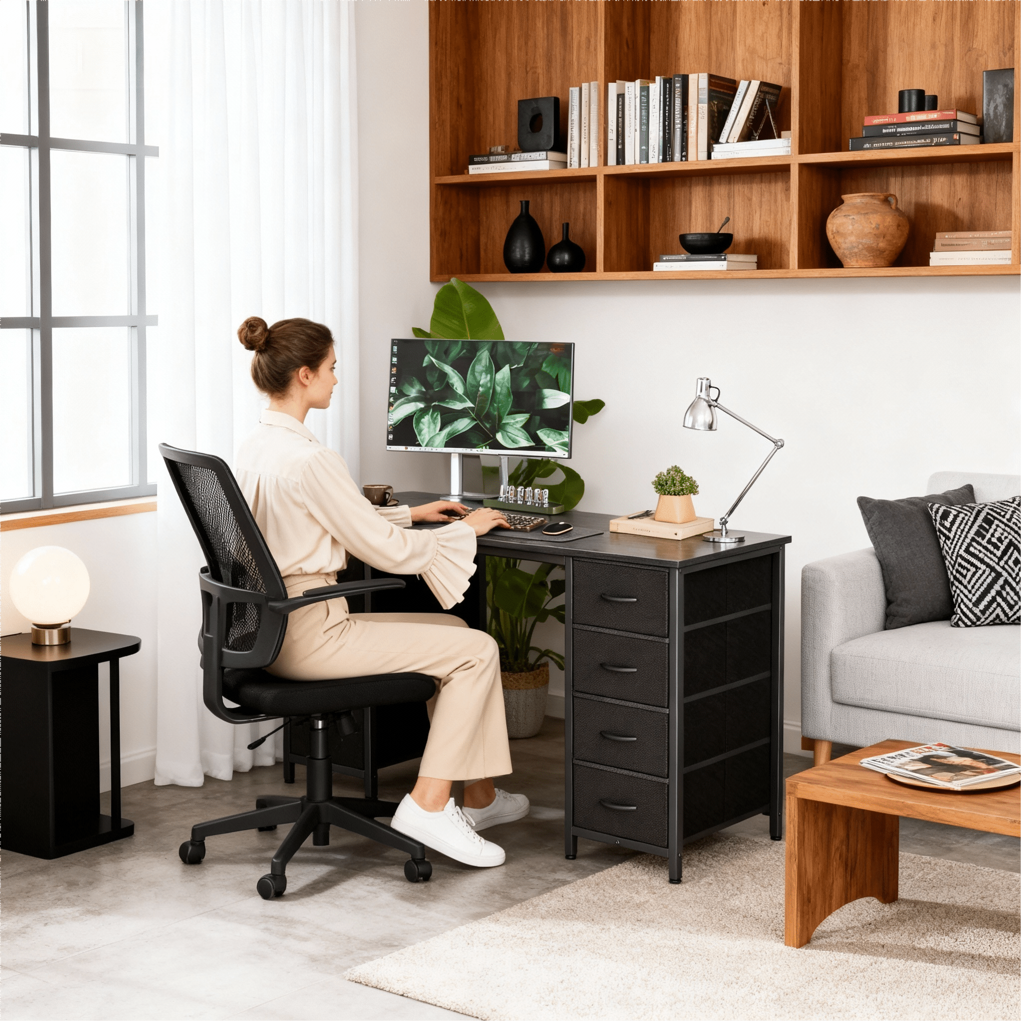 CONCETTA 55 Inch Computer Desk with 4 Drawers &amp; Mesh Shelf, Large Desktop,Storage Desk for Home Office, Gaming &amp; Study, Flexible Setup, Rustic Brown