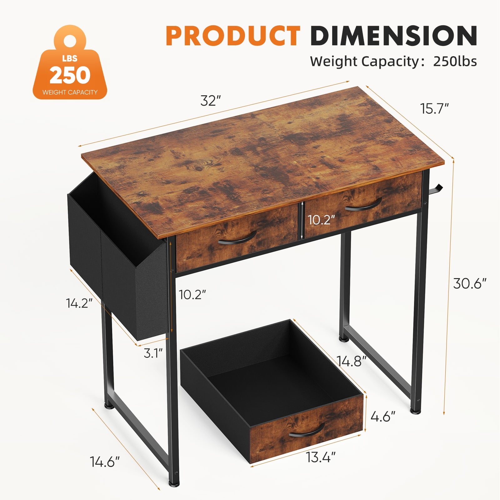 CONCETTA 55 Inch Computer Desk with 4 Drawers &amp; Mesh Shelf, Large Desktop,Storage Desk for Home Office, Gaming &amp; Study, Flexible Setup, Rustic Brown