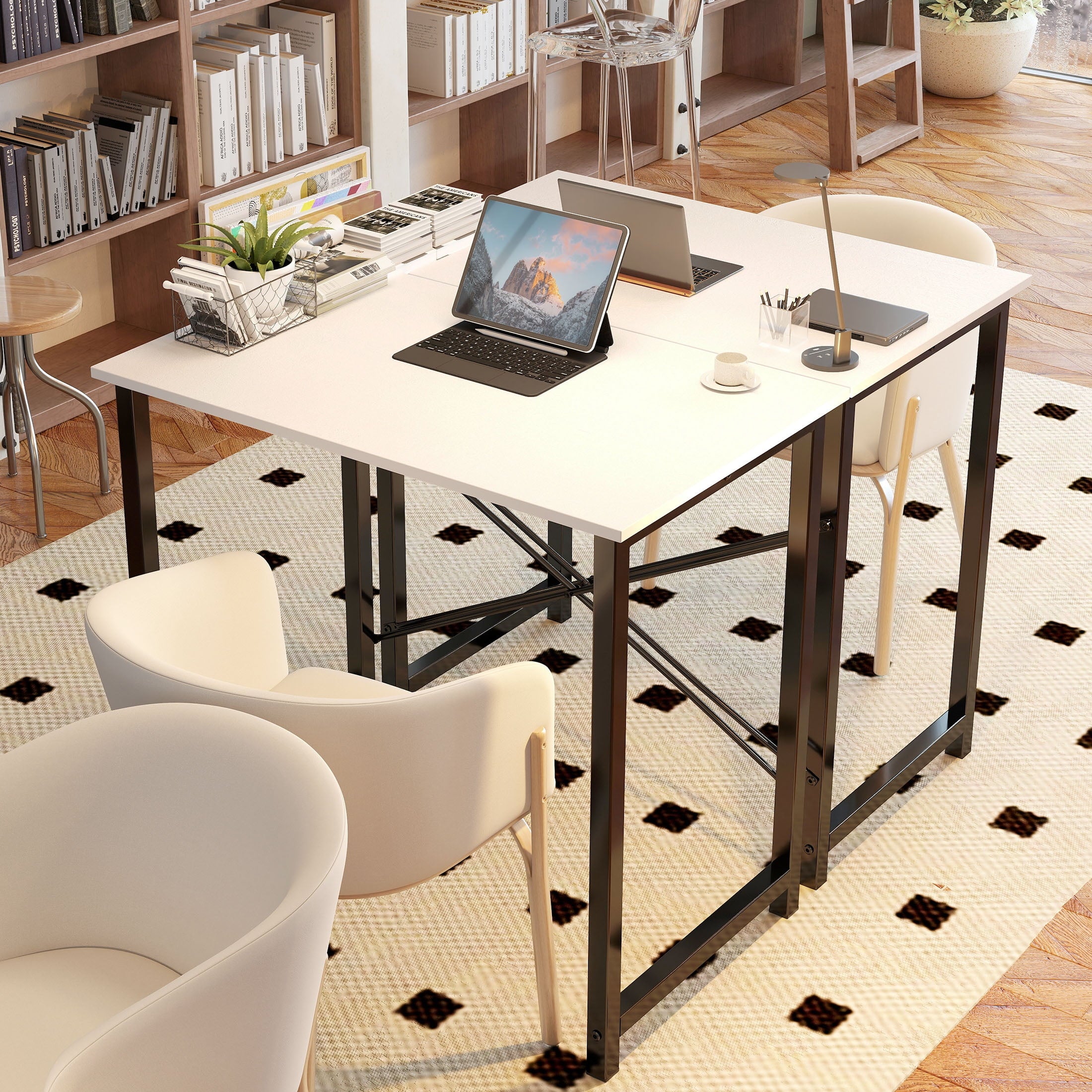 ZUNMOS Modern Sturdy Desk with Storage Bag and Iron Hook, Black