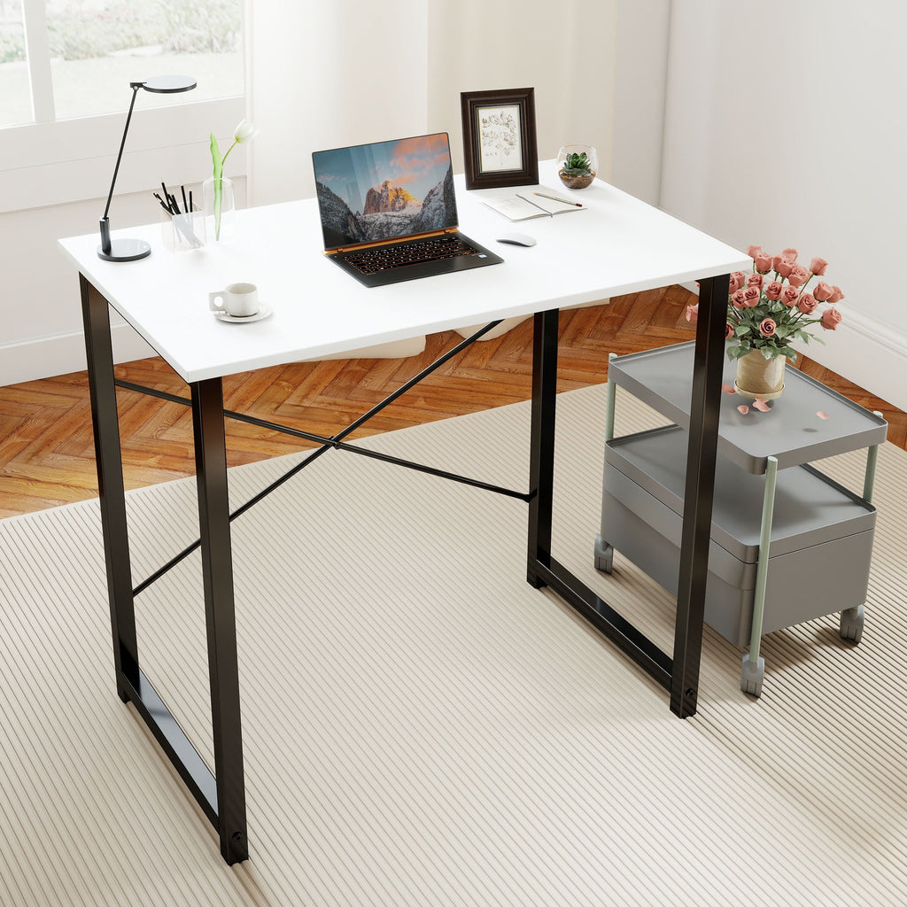 ZUNMOS Modern Sturdy Desk with Storage Bag and Iron Hook, Black