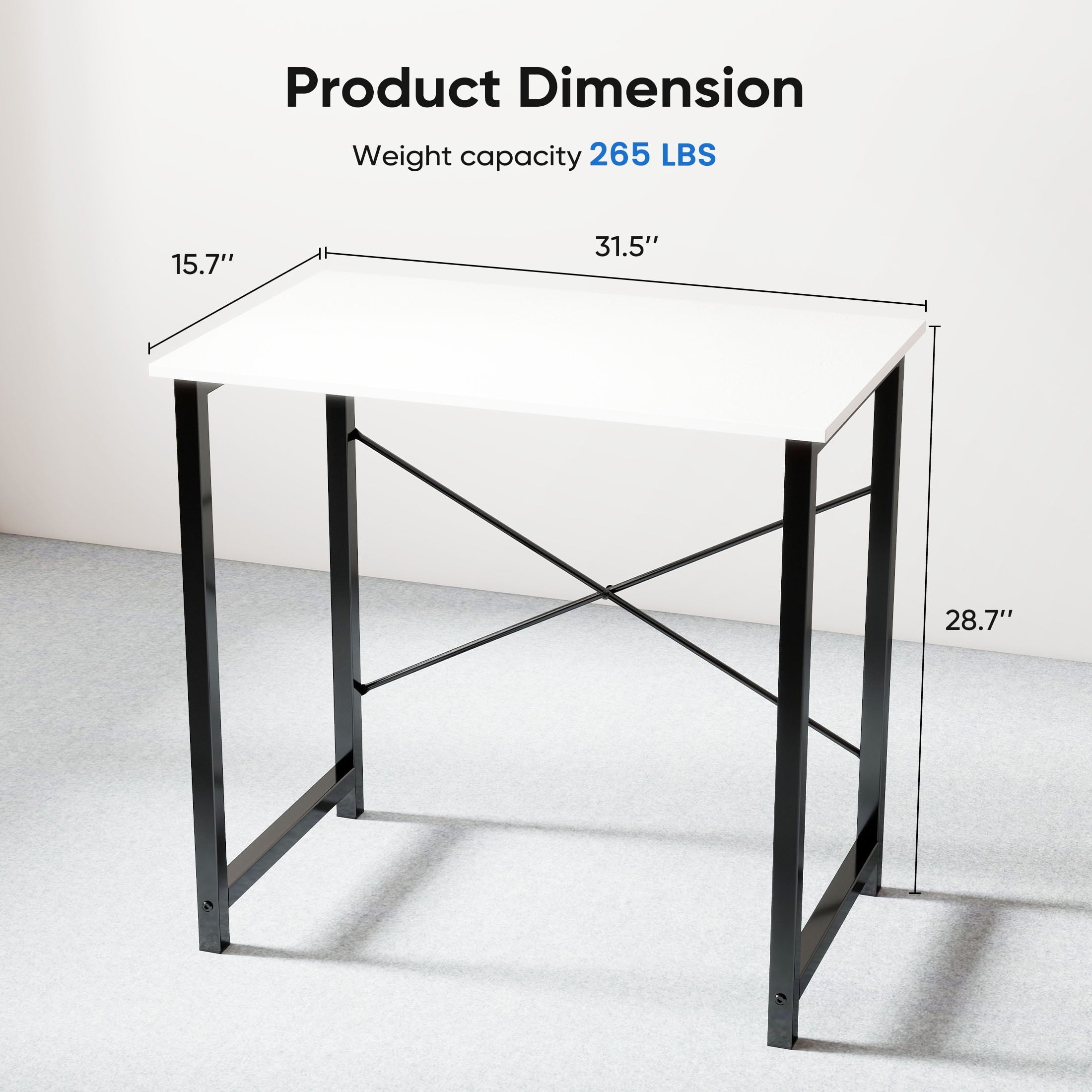 ZUNMOS Modern Sturdy Desk with Storage Bag and Iron Hook, Black