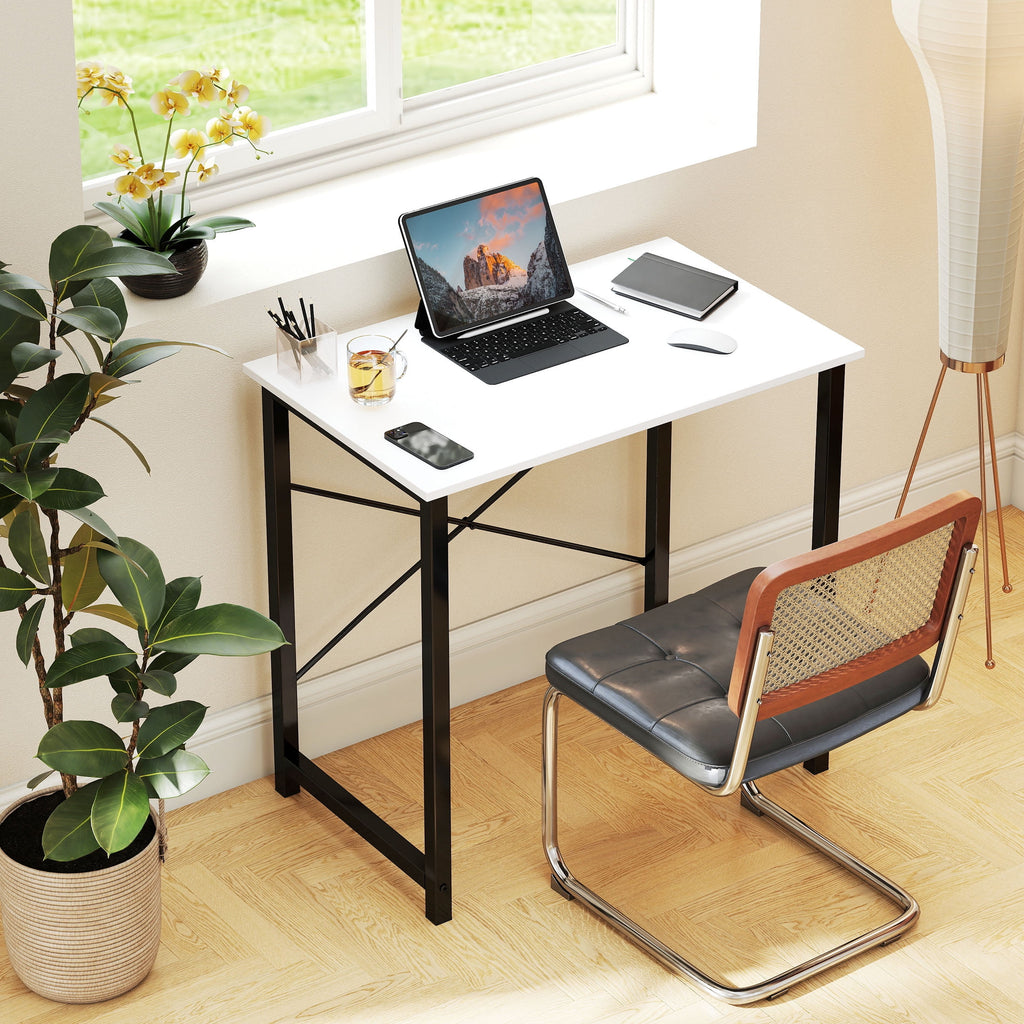ZUNMOS Modern Sturdy Desk with Storage Bag and Iron Hook, Black