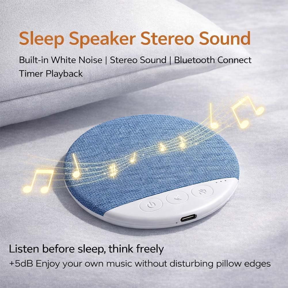 Pillow Speakers for Sleeping, Bluetooth Under Pillow Speaker with White Noise, Ultra-Slim Bed Speaker for Side Sleepers, Wireless Bed Speaker for Night Use