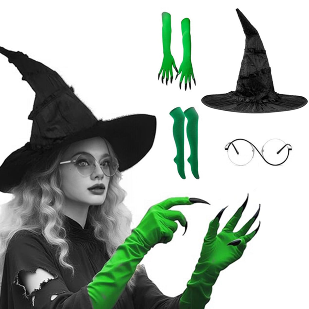 Witch Costume Accessories Halloween Costume Accessories with Hat, Glasses (4 Piece Set)