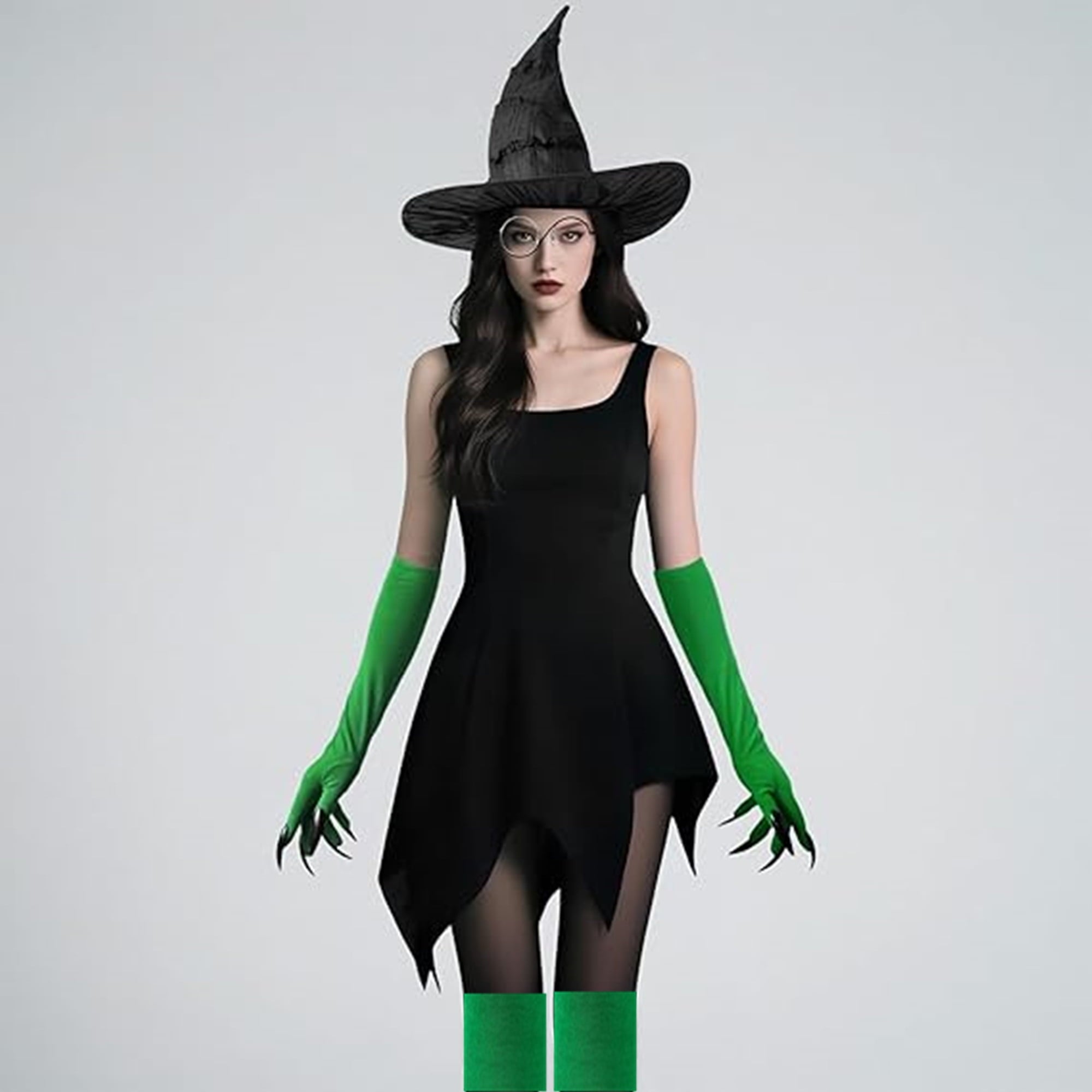 Witch Costume Accessories Halloween Costume Accessories with Hat, Glasses (4 Piece Set)