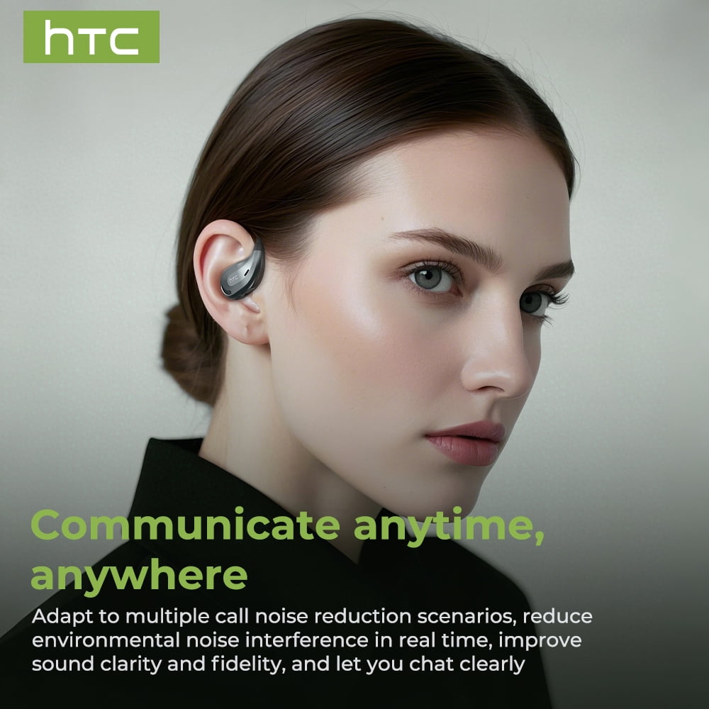 NE18 Bluetooth 5.4 Open-Ear Earbuds, AI Translator, Noise-Cancelling, 130+ Languages, 24H Playtime, IPX5 Waterproof, Black + Earbud Case