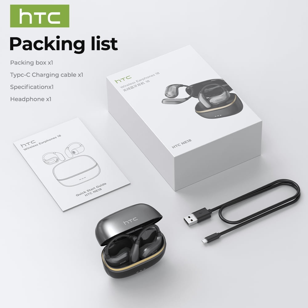 NE18 Bluetooth 5.4 Open-Ear Earbuds, AI Translator, Noise-Cancelling, 130+ Languages, 24H Playtime, IPX5 Waterproof, Black + Earbud Case