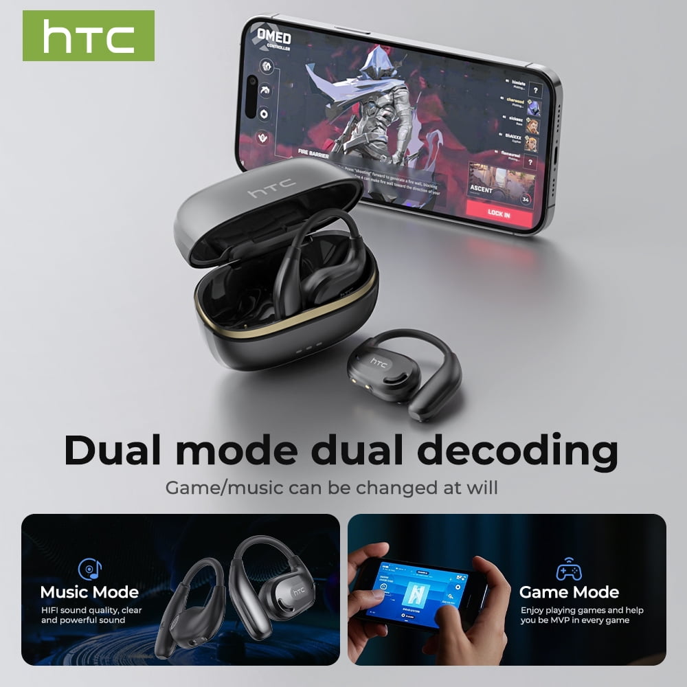 NE18 Bluetooth 5.4 Open-Ear Earbuds, AI Translator, Noise-Cancelling, 130+ Languages, 24H Playtime, IPX5 Waterproof, Black + Earbud Case