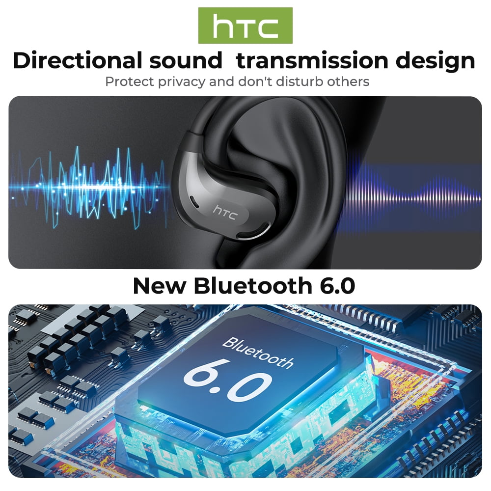 NE18 Bluetooth 5.4 Open-Ear Earbuds, AI Translator, Noise-Cancelling, 130+ Languages, 24H Playtime, IPX5 Waterproof, Black + Earbud Case