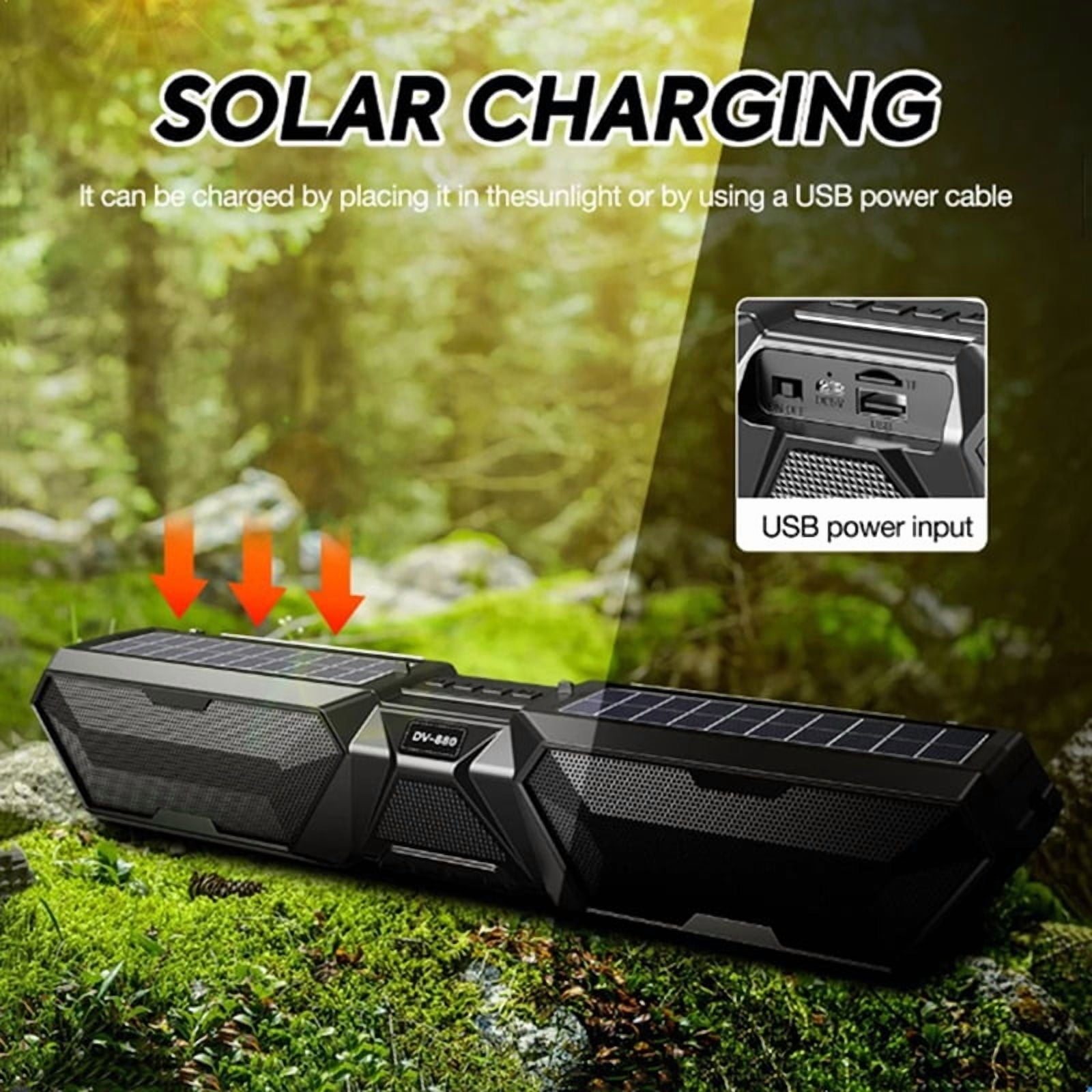 Solar Bluetooth Speaker Wireless Stereo Dual Antenna Outdoor with Phone Charger TF FM pwm25