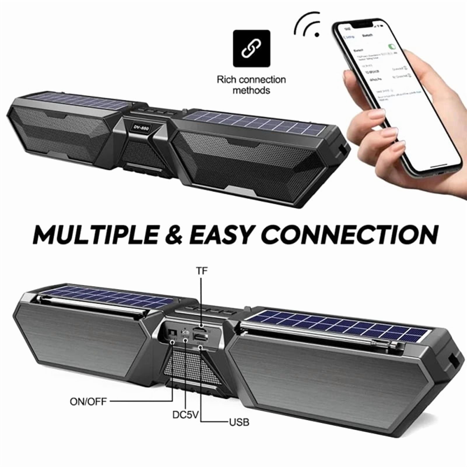 Solar Bluetooth Speaker Wireless Stereo Dual Antenna Outdoor with Phone Charger TF FM pwm25
