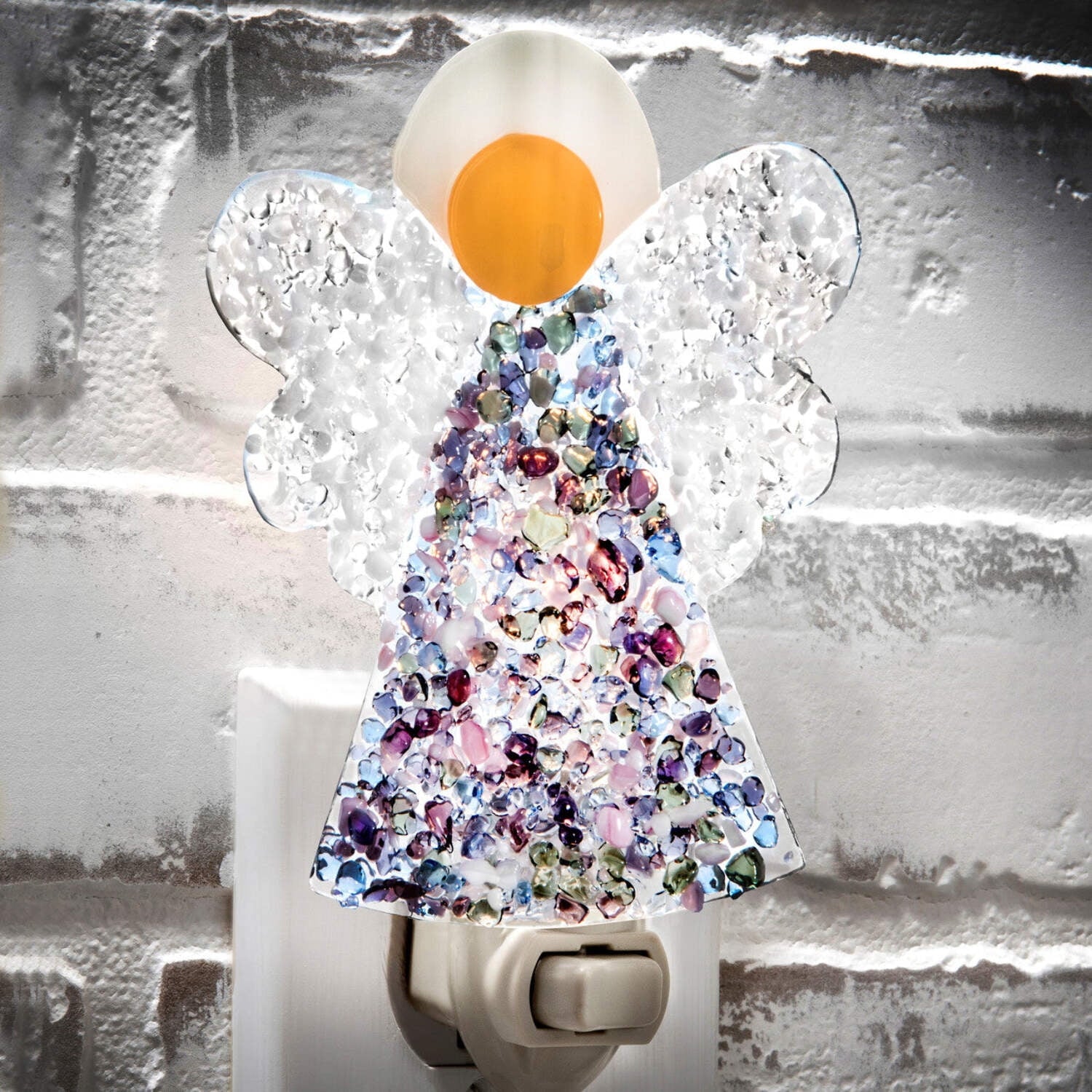 J Devlin Glass Art Stained Glass Plug-in Religious Angel Night Light
