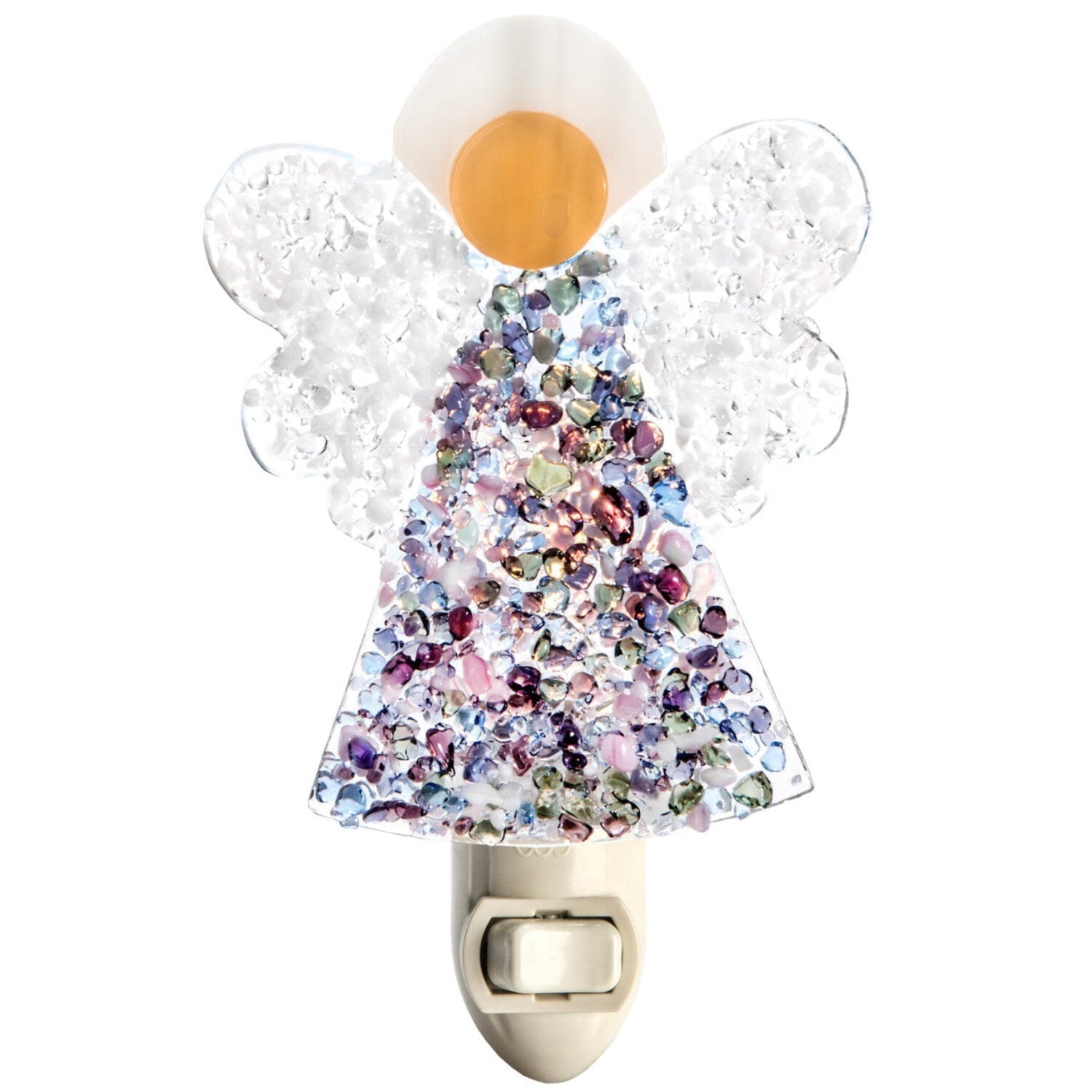J Devlin Glass Art Stained Glass Plug-in Religious Angel Night Light