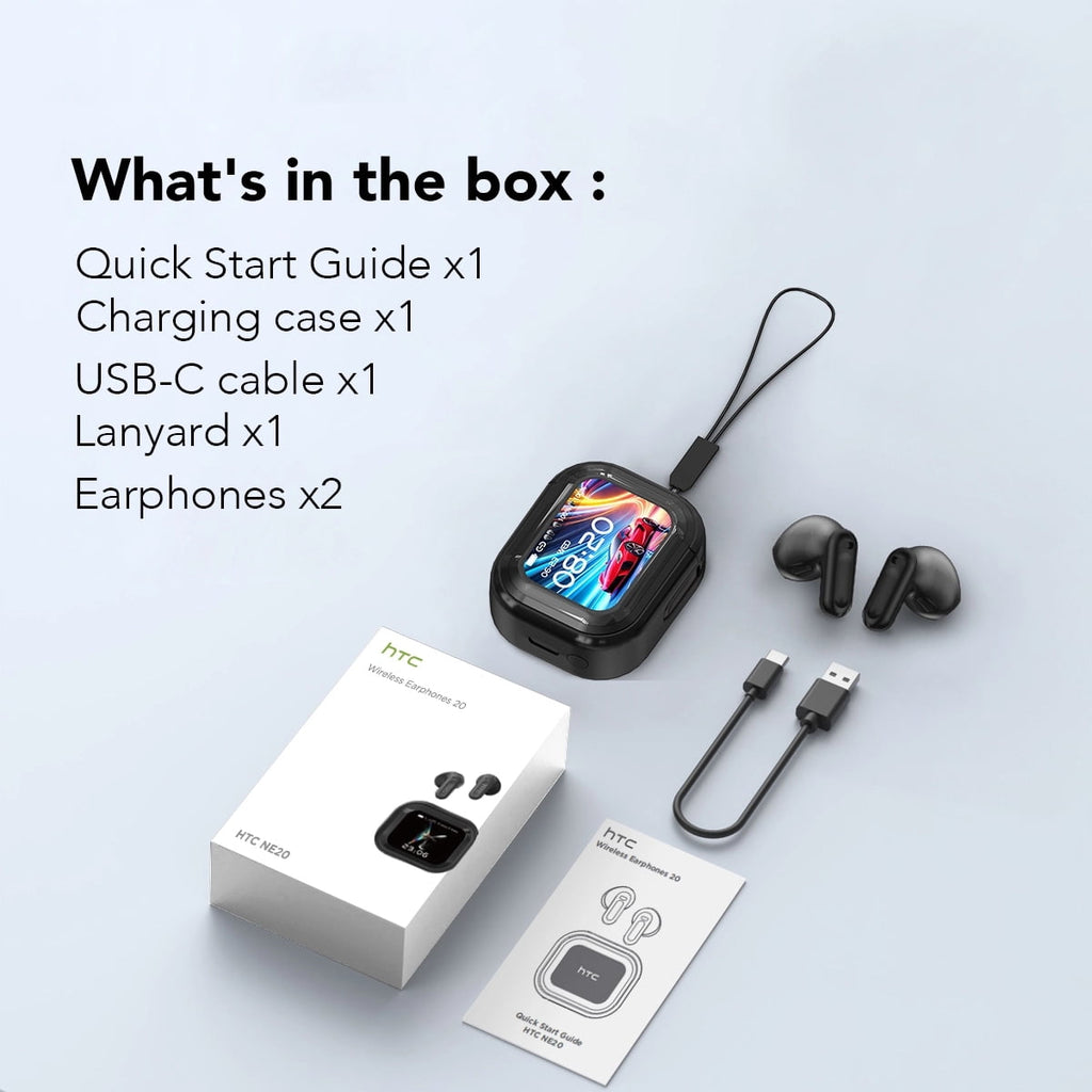 NE20 Wireless Bluetooth 6.0 In-Ear Earbuds, AI Translator, Noise-Cancelling Headphones, LED Touch Screen, 130+ Languages, 24H,Black