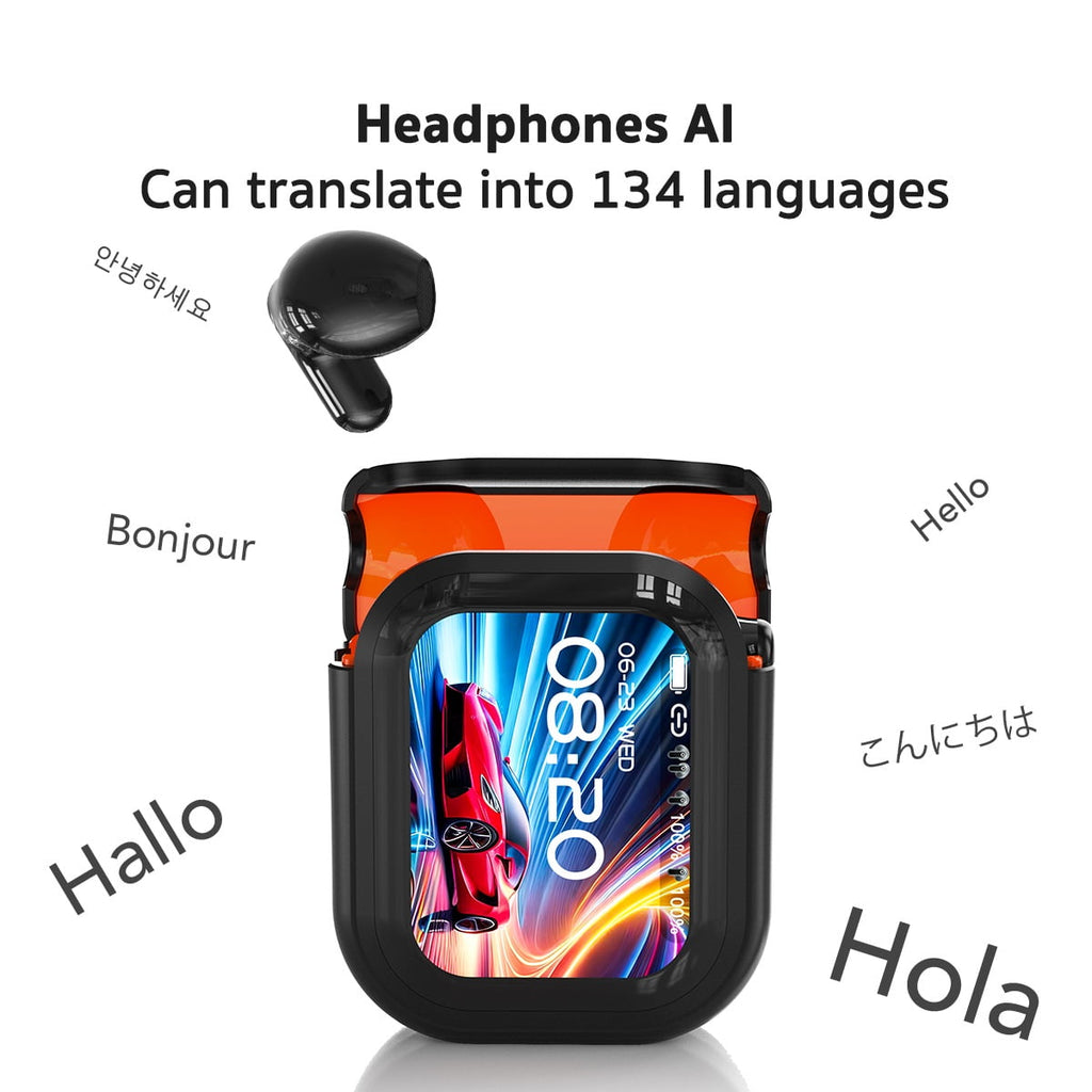 NE20 Wireless Bluetooth 6.0 In-Ear Earbuds, AI Translator, Noise-Cancelling Headphones, LED Touch Screen, 130+ Languages, 24H,Black