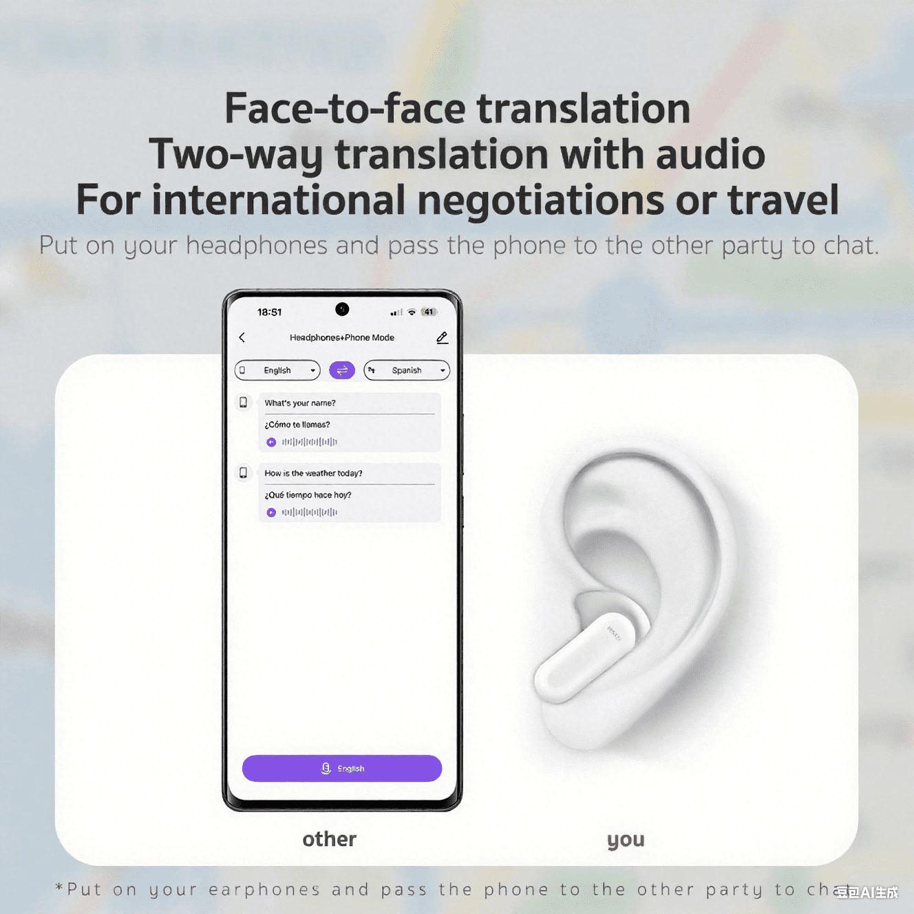 NE20 Wireless Bluetooth 6.0 In-Ear Earbuds, AI Translator, Noise-Cancelling Headphones, LED Touch Screen, 130+ Languages, 24H,Black