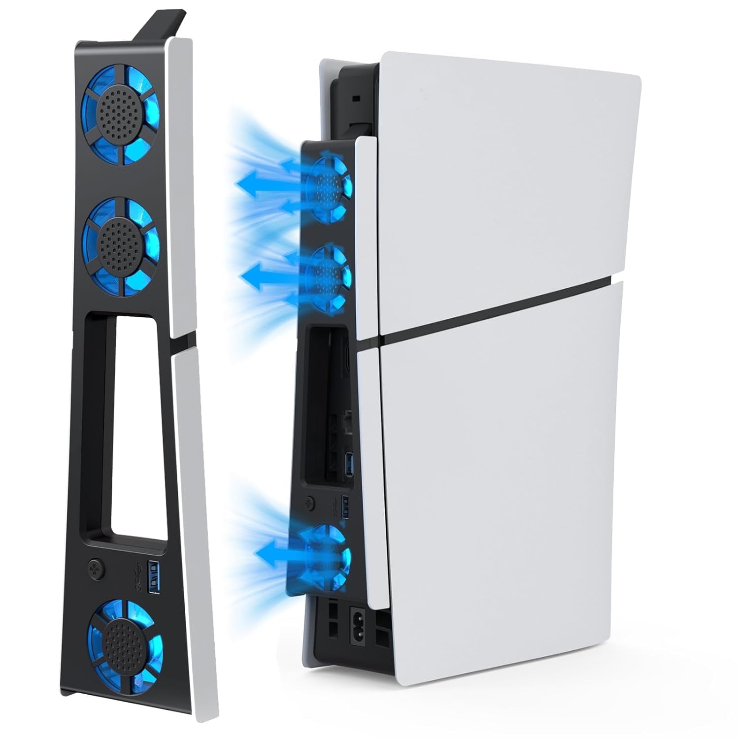 Cooling Fan for PS5 Slim Console, Quiet Cooling System with Memory Function and LED Light, Cooler Accessories with 3 High-Speed Fans &amp; USB 3.0 Port for New PlayStation 5 Slim