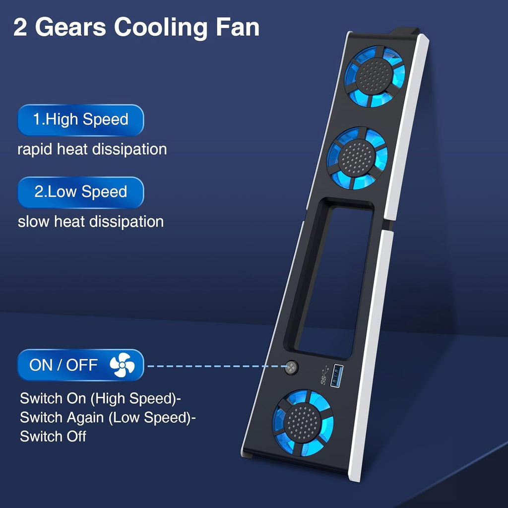 Cooling Fan for PS5 Slim Console, Quiet Cooling System with Memory Function and LED Light, Cooler Accessories with 3 High-Speed Fans &amp; USB 3.0 Port for New PlayStation 5 Slim