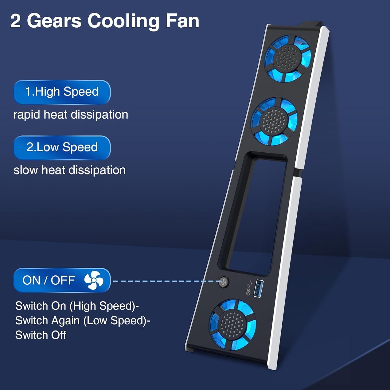 Cooling Fan for PS5 Slim Console, Quiet Cooling System with Memory Function and LED Light, Cooler Accessories with 3 High-Speed Fans &amp; USB 3.0 Port for New PlayStation 5 Slim