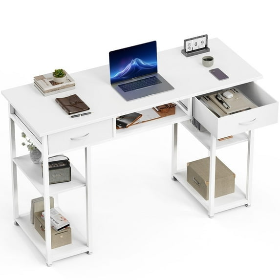 MCQ 48 Inch Desk with 2 Drawers Bedroom Kids Student Vanity Home Office Computer PC Table,White