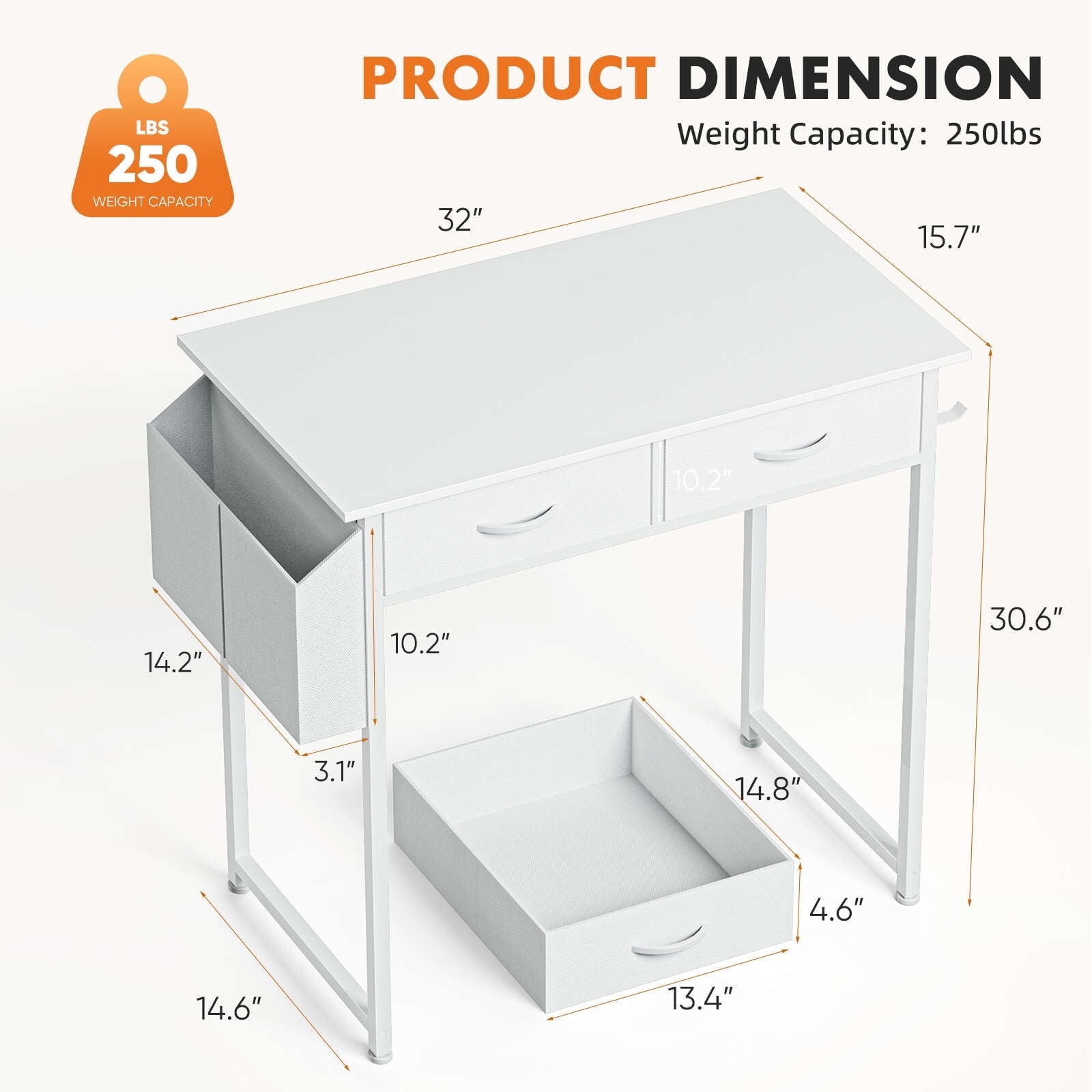 MCQ 48 Inch Desk with 2 Drawers Bedroom Kids Student Vanity Home Office Computer PC Table,White