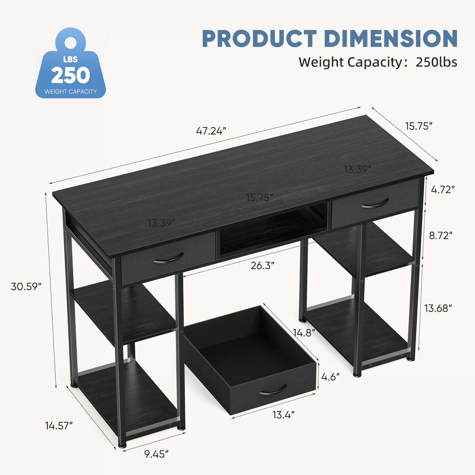 MCQ 48 Inch Desk with 2 Drawers Bedroom Kids Student Vanity Home Office Computer PC Table,White