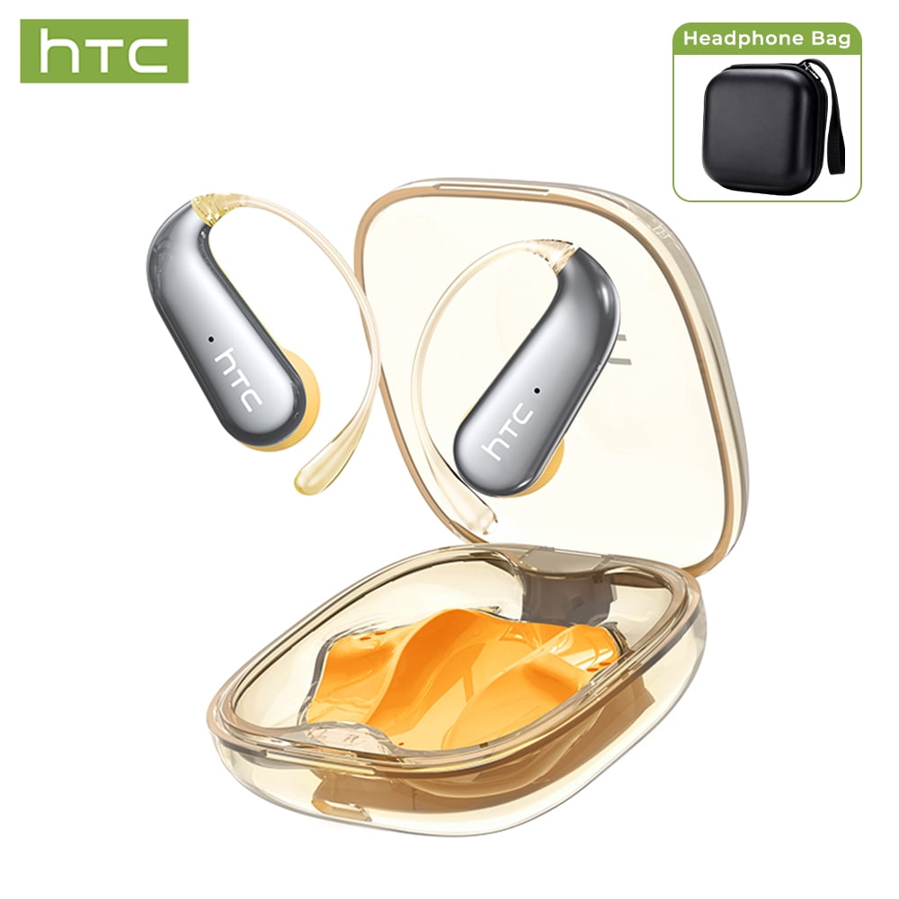 HTC NE38 Bluetooth 6.0 Open-Ear Earbuds, AI Translator, Noise-Cancelling, 130+ Languages, 40H Playtime, IPX5 Waterproof, Orange+Earbud Case