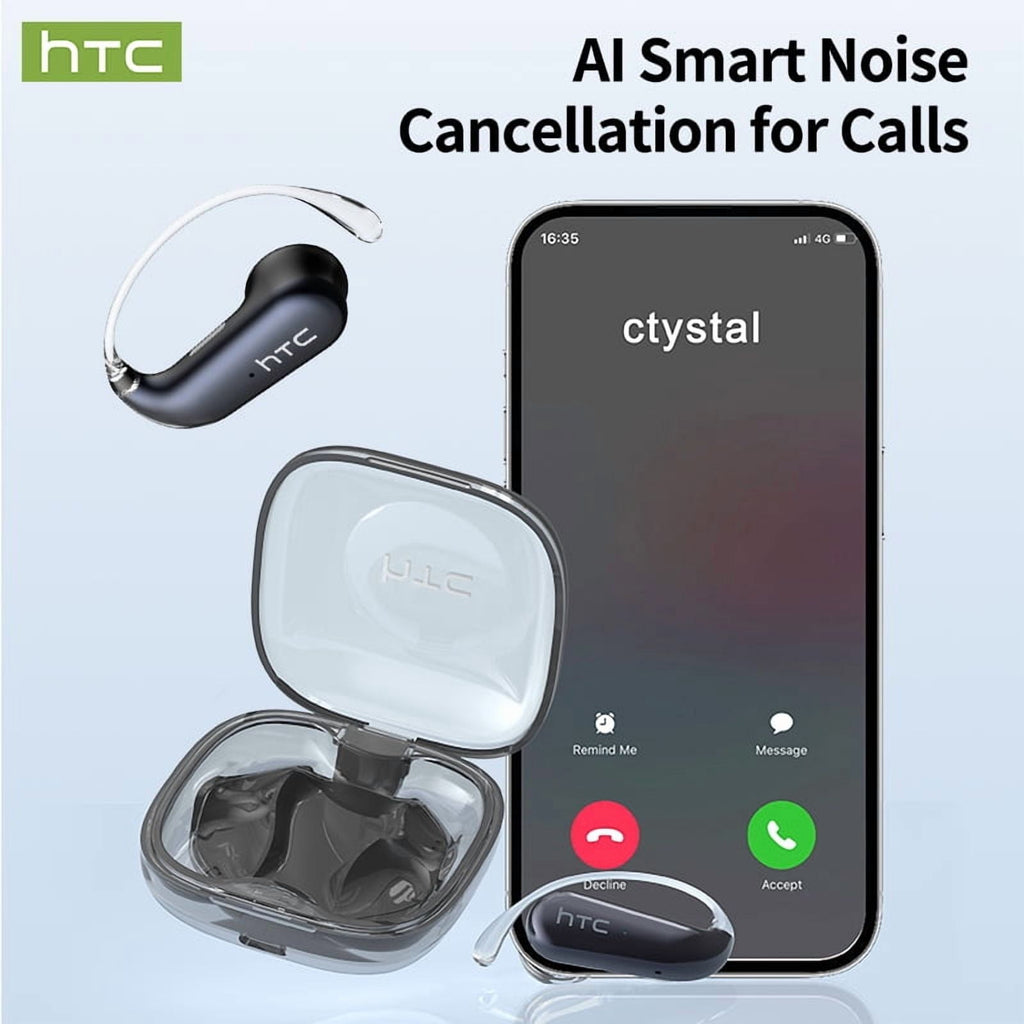 HTC NE38 Bluetooth 6.0 Open-Ear Earbuds, AI Translator, Noise-Cancelling, 130+ Languages, 40H Playtime, IPX5 Waterproof, Orange+Earbud Case