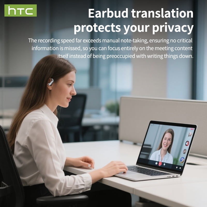HTC NE38 Bluetooth 6.0 Open-Ear Earbuds, AI Translator, Noise-Cancelling, 130+ Languages, 40H Playtime, IPX5 Waterproof, Orange+Earbud Case