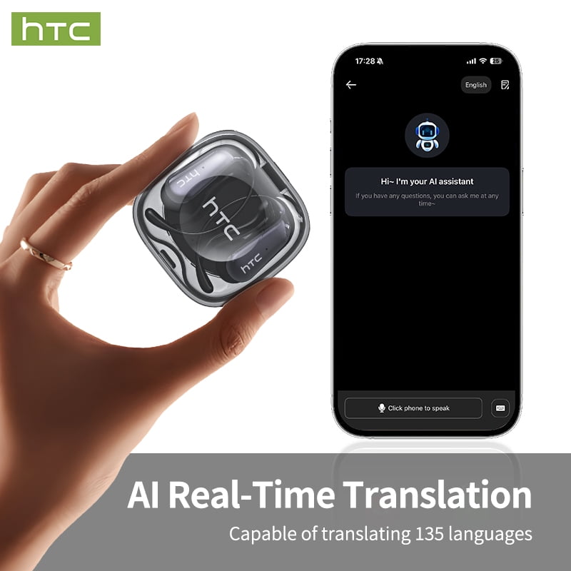 HTC NE38 Bluetooth 6.0 Open-Ear Earbuds, AI Translator, Noise-Cancelling, 130+ Languages, 40H Playtime, IPX5 Waterproof, Orange+Earbud Case