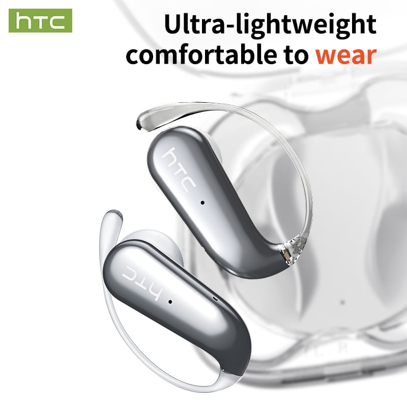 HTC NE38 Bluetooth 6.0 Open-Ear Earbuds, AI Translator, Noise-Cancelling, 130+ Languages, 40H Playtime, IPX5 Waterproof, Orange+Earbud Case