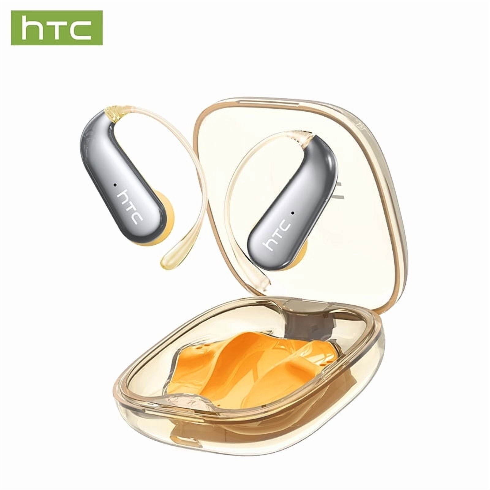HTC NE38 Bluetooth 6.0 Open-Ear Earbuds, AI Translator, Noise-Cancelling, 130+ Languages, 40H Playtime, IPX5 Waterproof, Orange+Earbud Case