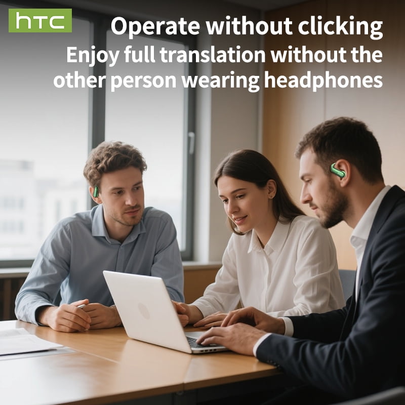 HTC NE38 Bluetooth 6.0 Open-Ear Earbuds, AI Translator, Noise-Cancelling, 130+ Languages, 40H Playtime, IPX5 Waterproof, Orange+Earbud Case