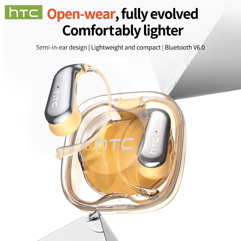 HTC NE38 Bluetooth 6.0 Open-Ear Earbuds, AI Translator, Noise-Cancelling, 130+ Languages, 40H Playtime, IPX5 Waterproof, Orange+Earbud Case
