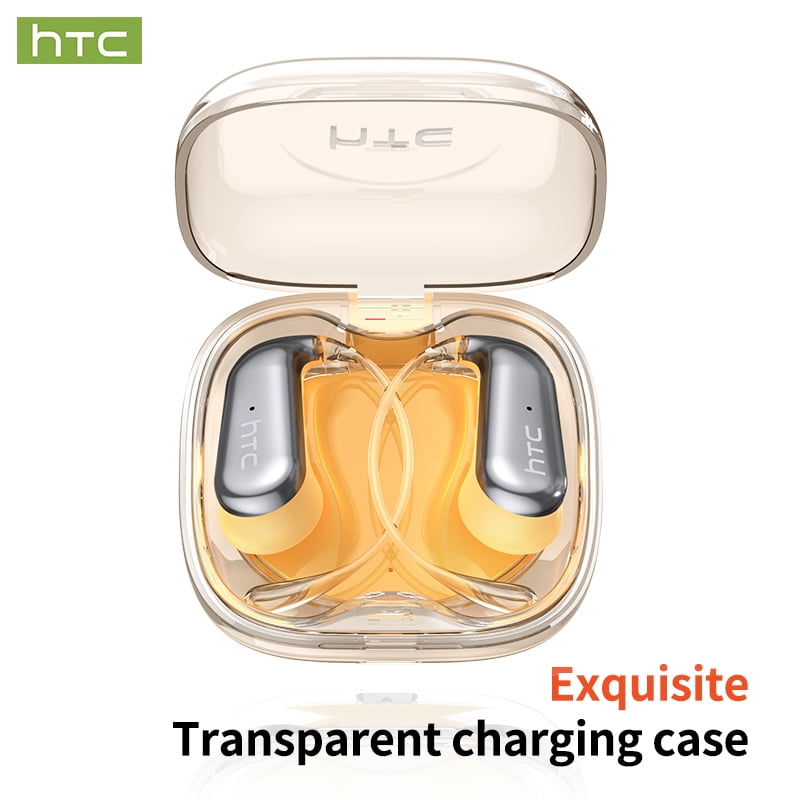 HTC NE38 Bluetooth 6.0 Open-Ear Earbuds, AI Translator, Noise-Cancelling, 130+ Languages, 40H Playtime, IPX5 Waterproof, Orange+Earbud Case