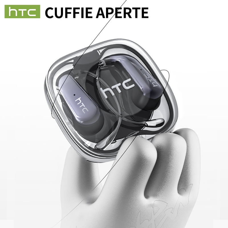 HTC NE38 Bluetooth 6.0 Open-Ear Earbuds, AI Translator, Noise-Cancelling, 130+ Languages, 40H Playtime, IPX5 Waterproof, Orange+Earbud Case