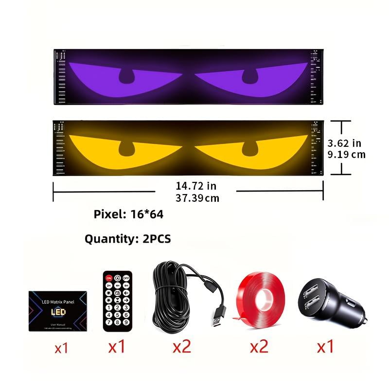 2-Pack Adjustable LED Matrix Panels Full-Color Programmable for Car Interior Party Bar (No Batteries)