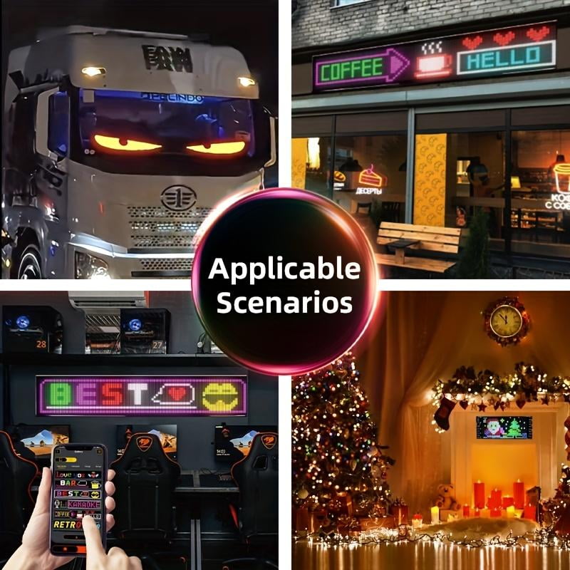 2-Pack Adjustable LED Matrix Panels Full-Color Programmable for Car Interior Party Bar (No Batteries)