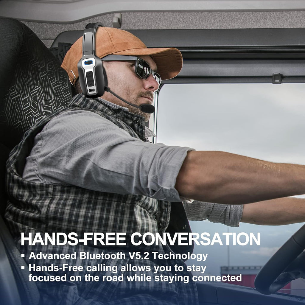 Truck Driver Bluetooth Headset with 270° Adjustable Microphone, AI Noise Cancellation &amp; Mute Button, Supports Hands-Free Calls, for Home/Office/Call Centers (Black)