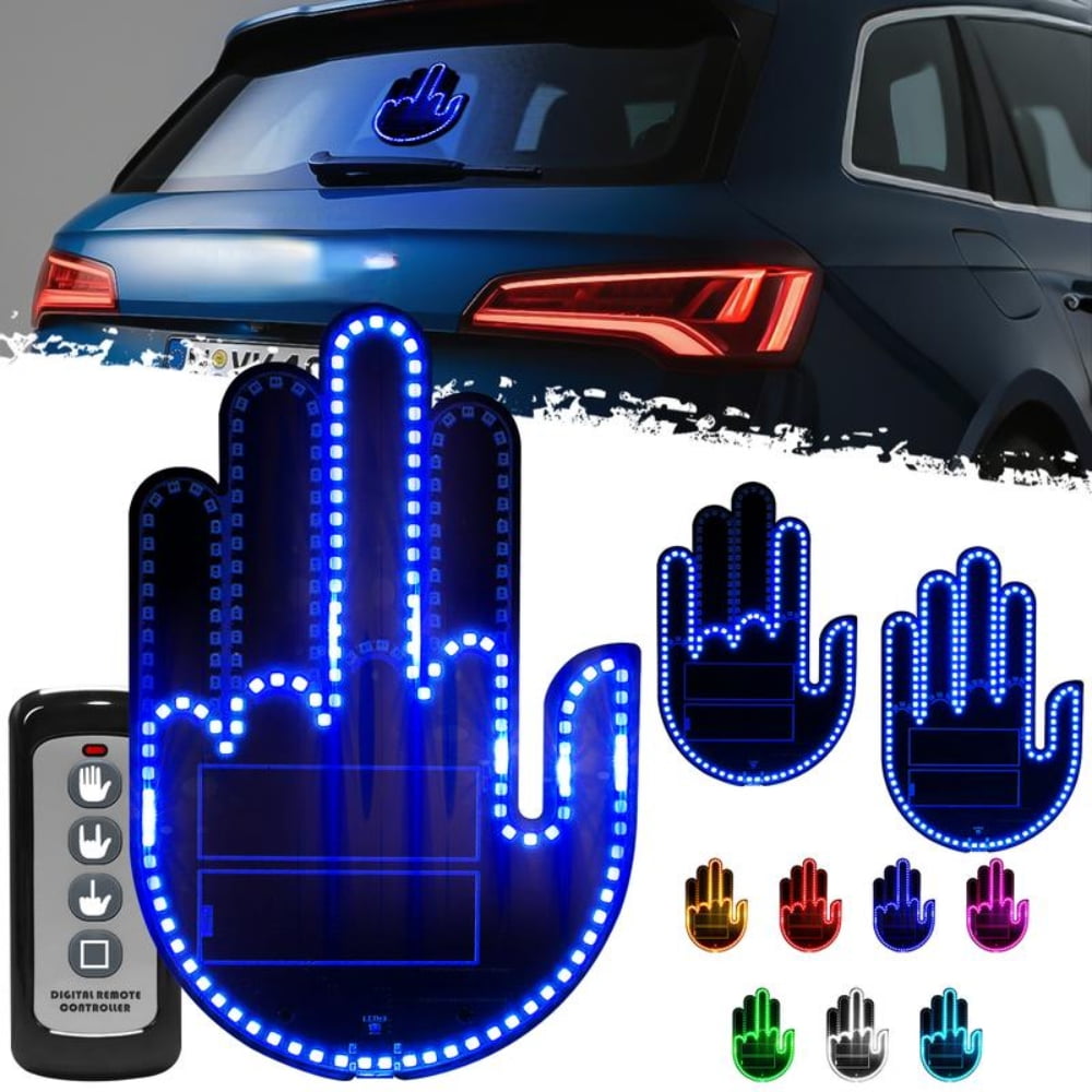 Wireless control of LED Car Gesture Light with Remote Control, Recyclable &amp; Rechargeable, Fun Rear Window Sign,Calming Road Rage, Ambient Lighting Kit,3 Modes Adjustable Finger Lights.
