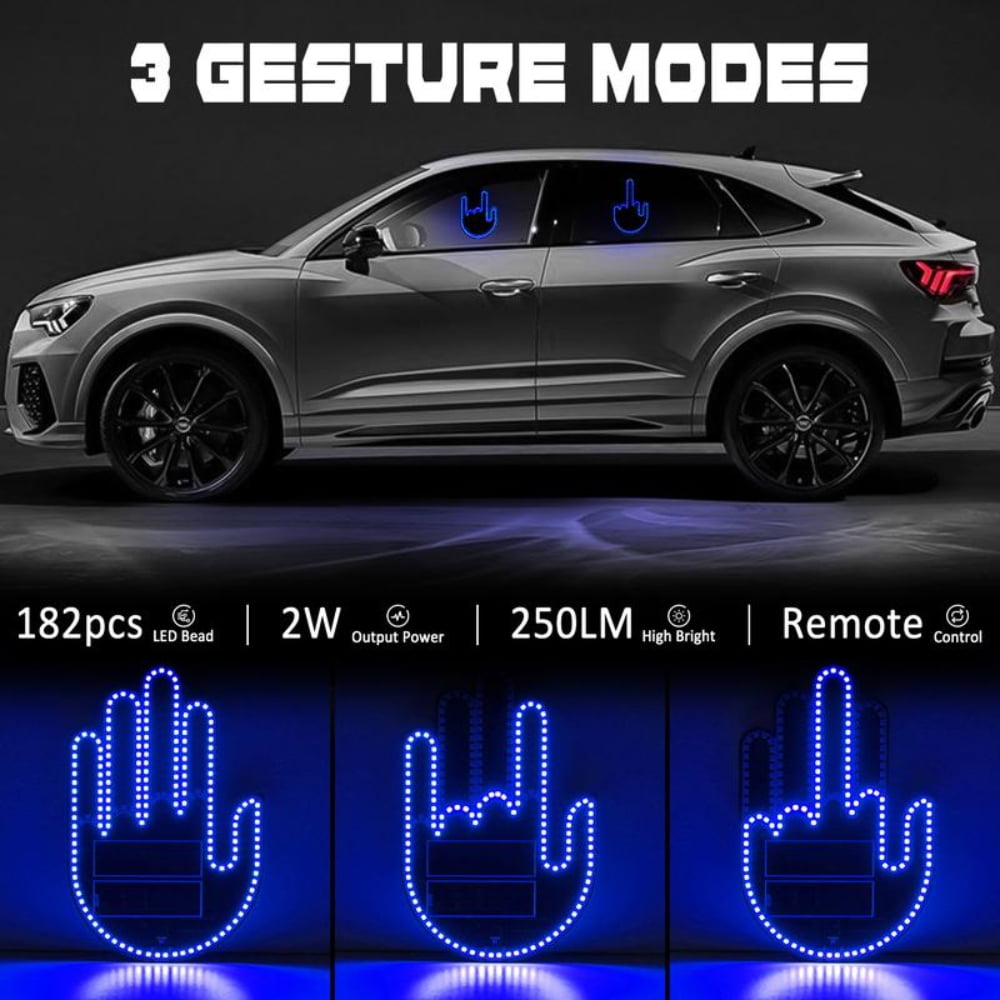 Wireless control of LED Car Gesture Light with Remote Control, Recyclable &amp; Rechargeable, Fun Rear Window Sign,Calming Road Rage, Ambient Lighting Kit,3 Modes Adjustable Finger Lights.
