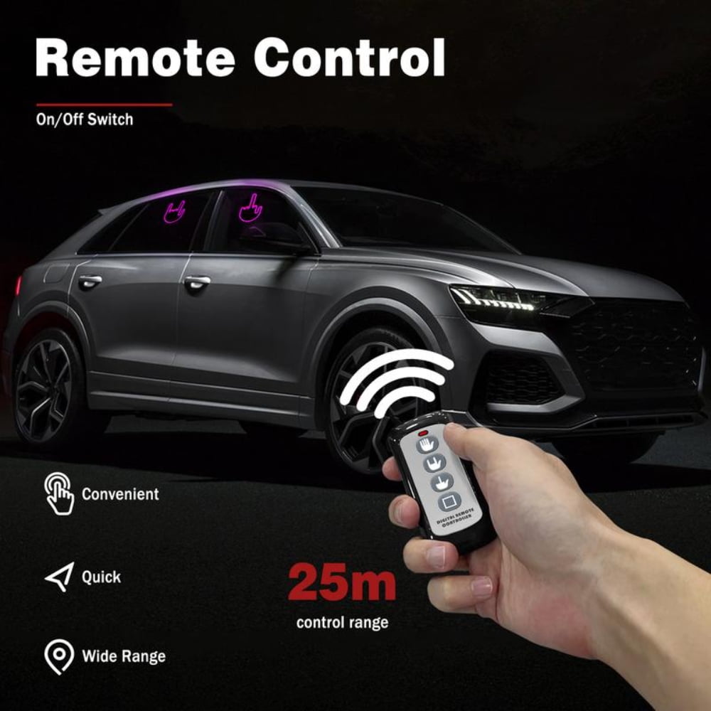 Wireless control of LED Car Gesture Light with Remote Control, Recyclable &amp; Rechargeable, Fun Rear Window Sign,Calming Road Rage, Ambient Lighting Kit,3 Modes Adjustable Finger Lights.