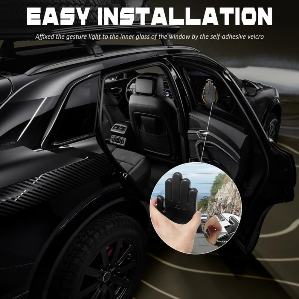 Wireless control of LED Car Gesture Light with Remote Control, Recyclable &amp; Rechargeable, Fun Rear Window Sign,Calming Road Rage, Ambient Lighting Kit,3 Modes Adjustable Finger Lights.