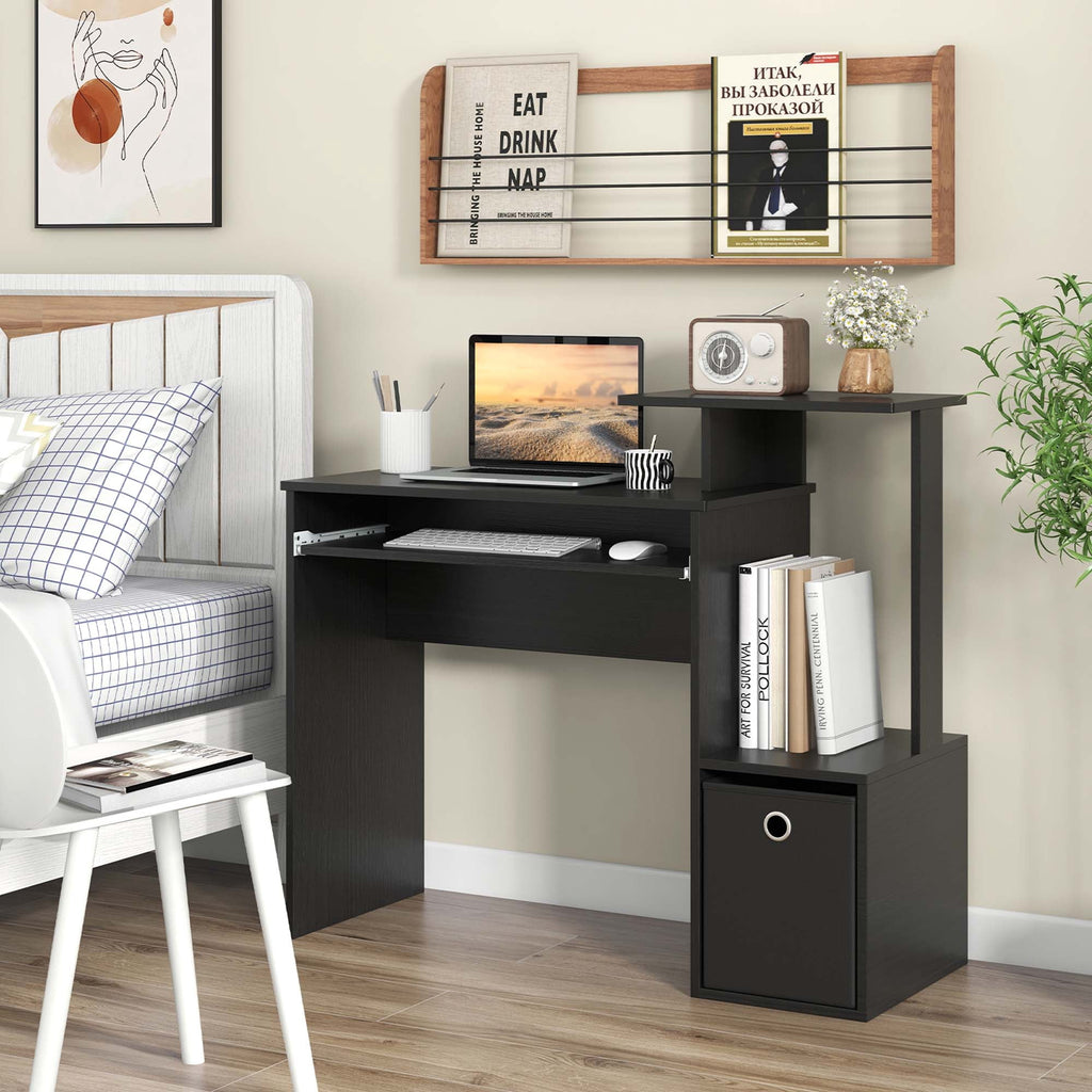 Costway Home Office Computer Desk Space-saving Study Writing Desk with Keyboard Tray White